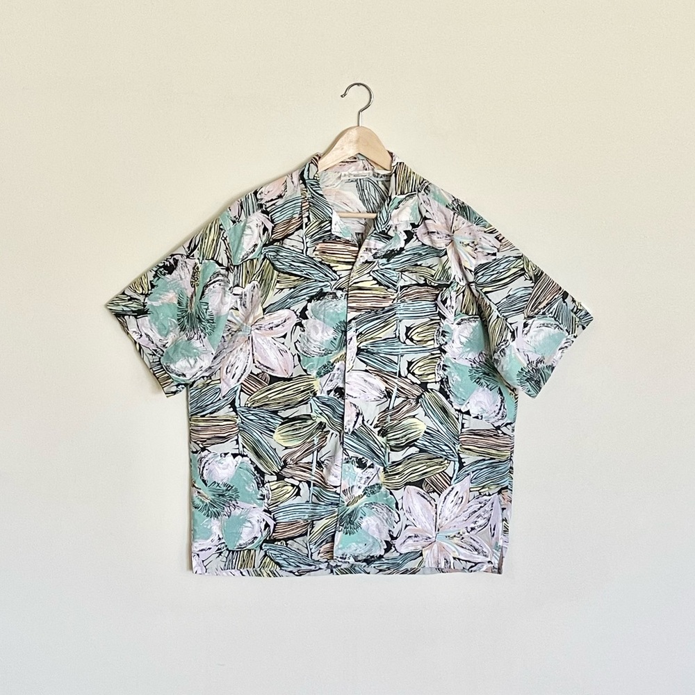 Vintage 80s Repage Abstract Floral Pastel Button Down Shirt Men’s size XL